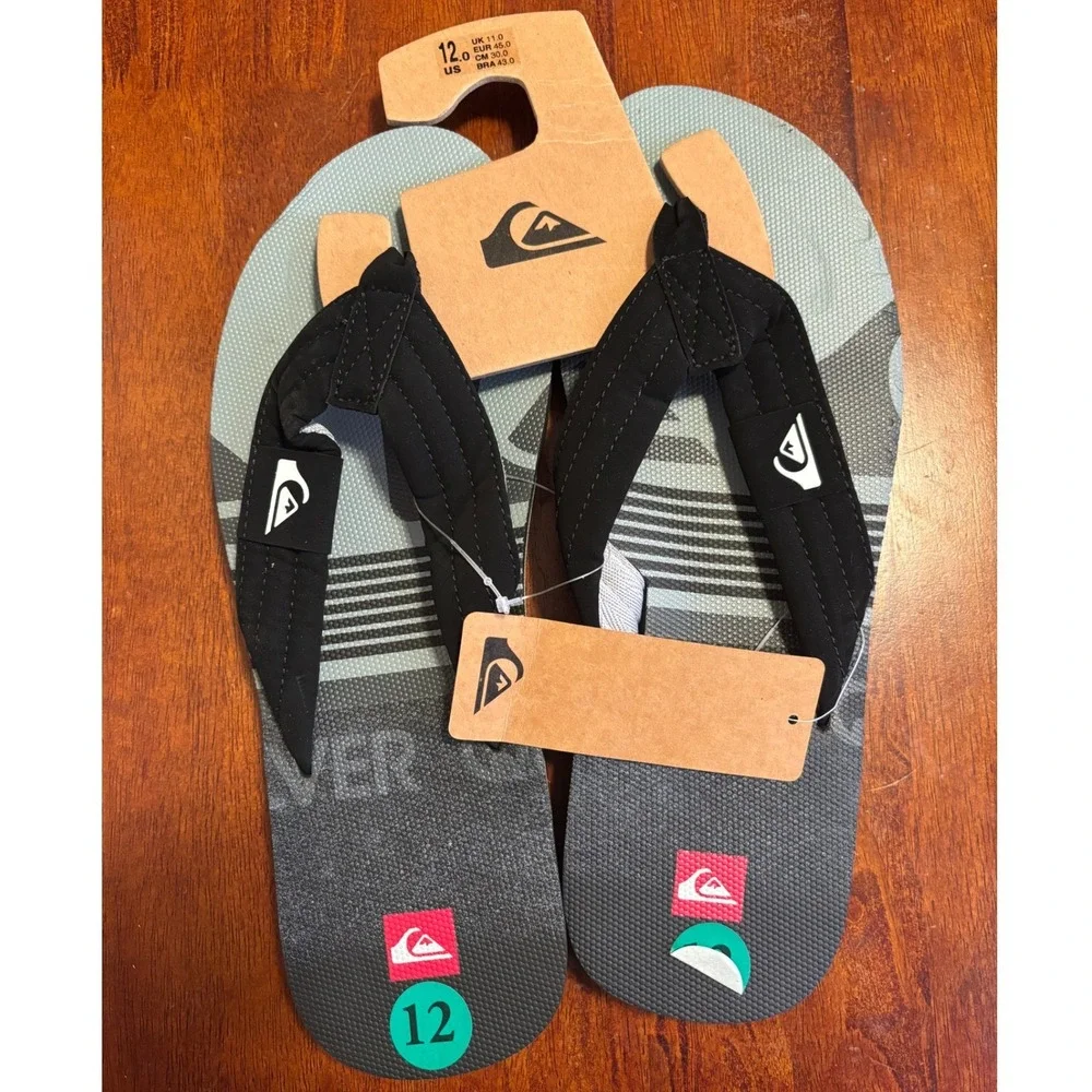 Quiksilver Quilted Mens Flip Flop Sandals Grey Black Logo AQYL100820 Size 12